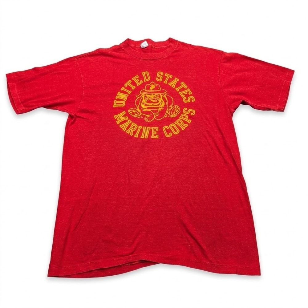 Artex XL Vintage 70s USMC Marine Corps Bulldog Coming and Going 2-Sided Tee USA